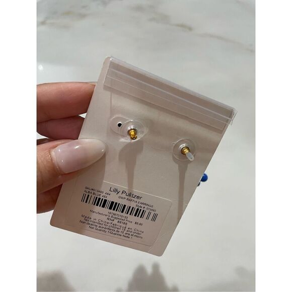 Lilly Pulitzer Raffia Chandelier Drop Earrings Gold Tone & Alba Blue NWT - Picture 3 of 4